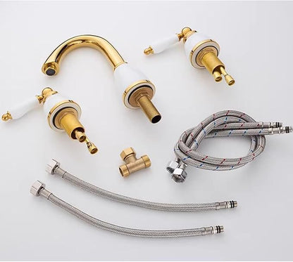 3 Hole Basin Mixer Faucet Brass 3 Hole Bathroom Faucets-Antique