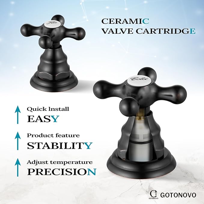 gotonovo Bathroom Faucet 3 Hole 8 Inch Widespread Bathroom Sink Faucet 2 Cross Handles Vintage Lavatory Vanity Mixer Tap with Pop Up Drain, Round Font Label, Oil-Rubbed Bronze