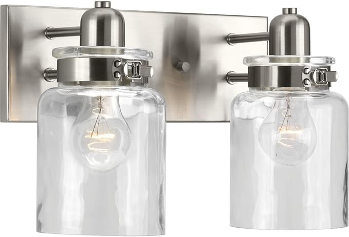 Progress Lighting P300046-009 Calhoun Collection Clear Glass Farmhouse Bath Vanity Light, 2-Light, Brushed Nickel