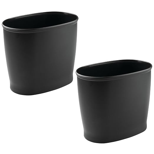 iDesign Slim Plastic Bathroom Trash Can, 2-Pack, Black | Small Garbage Bin, For Bedroom, Office, Desk, Dorm