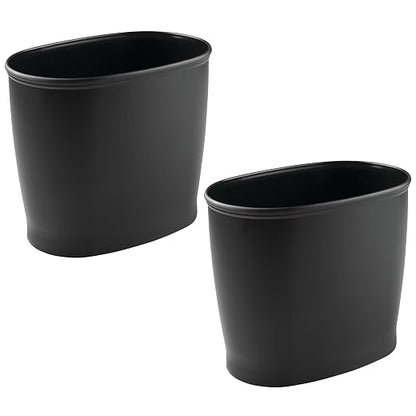 iDesign Slim Plastic Bathroom Trash Can, 2-Pack, Black | Small Garbage Bin, For Bedroom, Office, Desk, Dorm