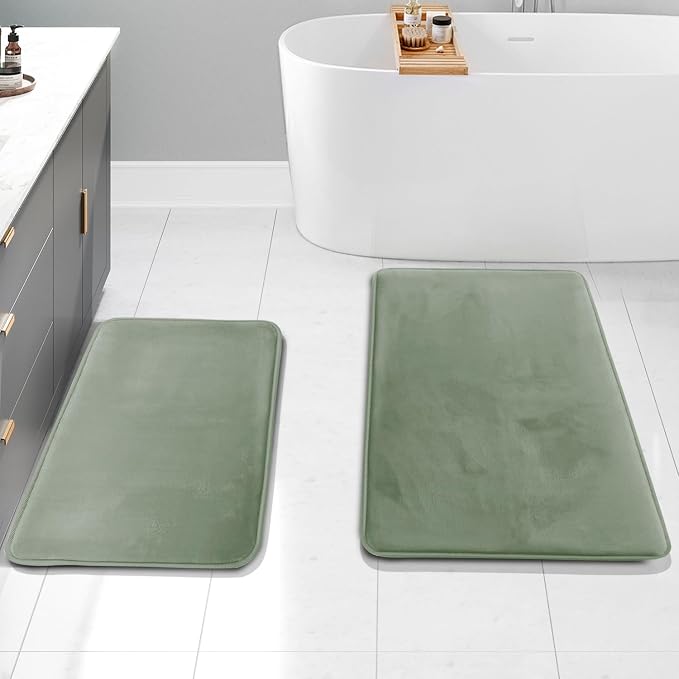 Clara Clark 2 Piece Bathroom Rug Set - Memory Foam, Bath Mat Set, Plush, Cozy, Ultra Soft, Non Slip, Machine Washable, Quick Dry - 24” x 17”+ 32” x 20” - Forest Green