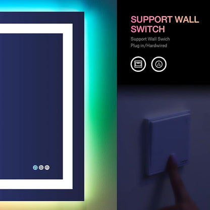 LOAAO 48"X28" LED Bathroom Mirror with Lights, UL Listed | Anti-Fog, Dimmable, RGB Backlit + Front Lighted, Memory Function, Tempered Glass