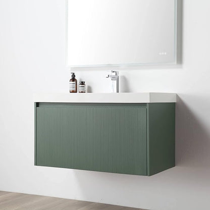 Blossom 36 Inch Bathroom Vanity with Sink and Side Cabinet, All Wood Floating Bathroom Vanity with Acrylic Sink, Bathroom Sink Cabinet with Soft-Close Drawer, Modern Style Vanities, Aventurine Green