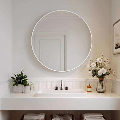 Big Round Mirror 36 inch, White Circle Mirror, Matte Metal Frame | High Definition Mirror, Waterproof, Rust-resistant, Round Mirror for Living room, Bathroom, Hallway, Bedroom, Cloakroom