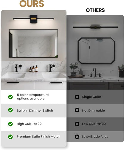 Black Gold Vanity Light Fixtures for Bathroom Over Mirror 24 inch LED Bath Sconces IP44 5CCT Adjustable Morden Picture Lights for Paintings (Built-in Dimmer)