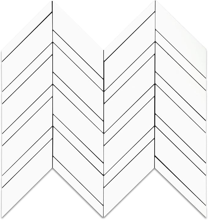 Yipscazo Polished White Herringbone Peel and Stick Backsplash for Kitchen Walls, Sample Heat Resistant PVC Mixed Metal Stick on Backsplash Tiles,Waterproof Peel and Stick Tile for Bathroom&Shower