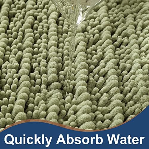 Luxury Chenille Light Sage Green Bathroom Rugs Sets 2 Piece, Thickened Hot Melt Rubber Bottom Bath Mats for Bathroom Non Slip,Bath Rugs Quick Dry Machine Washable for Shower Mat (47"x17"+17"x24")
