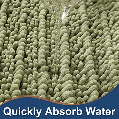 Luxury Chenille Light Sage Green Bathroom Rugs Sets 2 Piece, Thickened Hot Melt Rubber Bottom Bath Mats for Bathroom Non Slip,Bath Rugs Quick Dry Machine Washable for Shower Mat (47"x17"+17"x24")