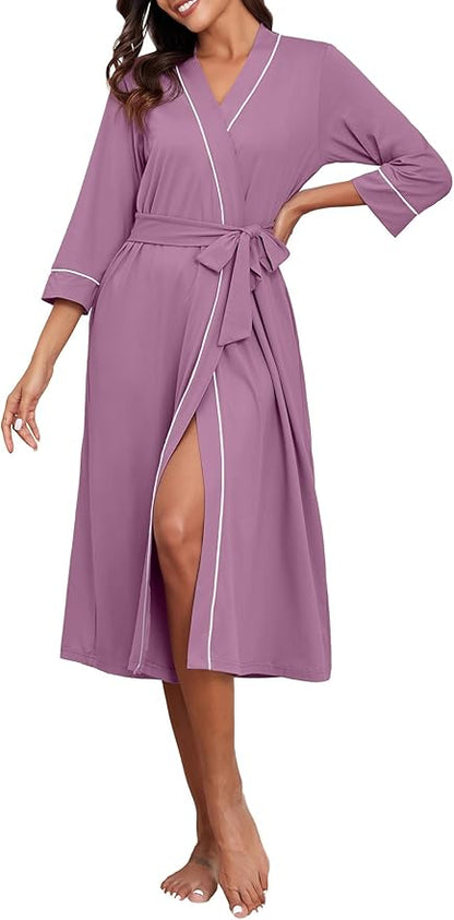 PrinStory Womens Robe Long Knit Bathrobe Lightweight Soft Robes Ladies Bath Robe