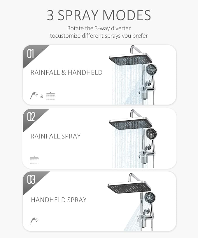 12 Inch Shower Head with Filters Rain Shower Head with Handheld Spray Combo | Filtered Shower Heads with Handheld,High Pressure Rainfall Dual Showerhead,Adjust Height and Angle of Extension Arm,Chrome