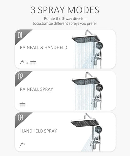 12 Inch Shower Head with Filters Rain Shower Head with Handheld Spray Combo | Filtered Shower Heads with Handheld,High Pressure Rainfall Dual Showerhead,Adjust Height and Angle of Extension Arm,Chrome