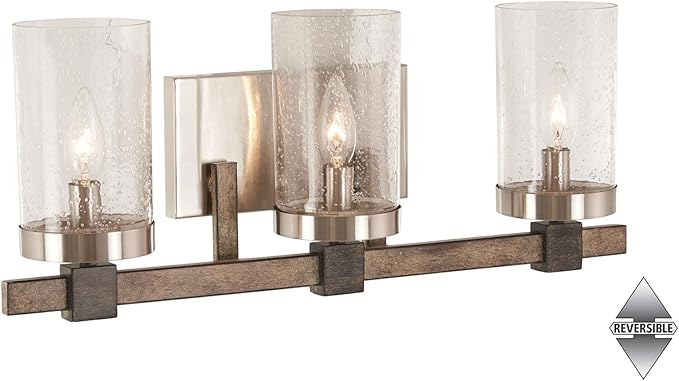 Minka Lavery 4633-106 Bridlewood Vanity Bath Light, 3-Light, 180 Total Watts, 22.5-in H x 8.75-in W, Stone Grey w/Brushed Nickel