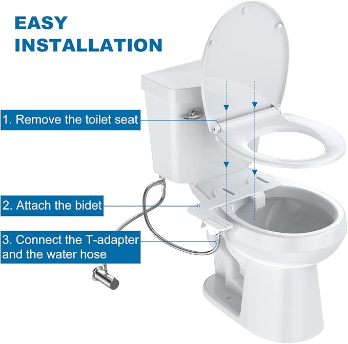 Bidet Attachment for Toilet Seat Water Pressure, Hygienic Bidets Attachment for Existing Toilets - Adjustable Fresh Water Pressure Dual Nozzle (Frontal & Rear Wash) Easy to Install,