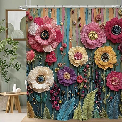 Vintage Colorful Flower Shower Curtain 60Wx72L Inch Botanical Blossom Retro Plant Bathroom Set Accessories Decor with 12 Pack Hooks