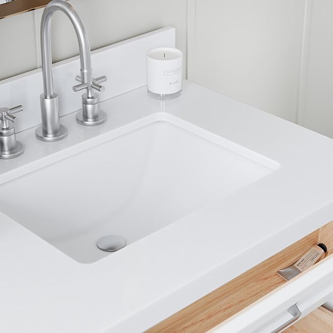 ARIEL Monroe 72-inch Bathroom Vanity with Sink,Solid Wood, 1.5-inch Pure White Quartz Countertop & Backsplash, Double Oval Porcelain Sink, 9 Dovetail Drawers, Brushed Nickel, White