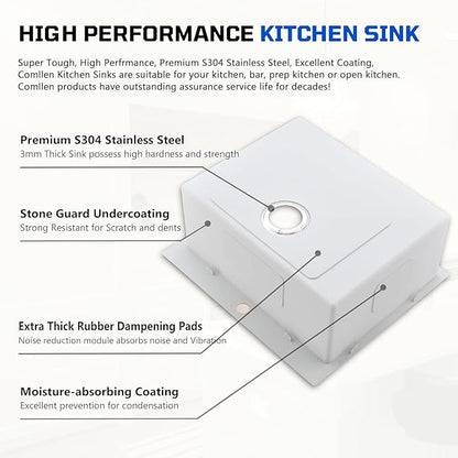 Comllen 22x18 Inch Drop in Kitchen Sink,16 Gauge Topmount RV Small Kitchen Bar Sinks,Stainless Steel Outdoor Prep Single Bowl Workstation Wet Bar Sink