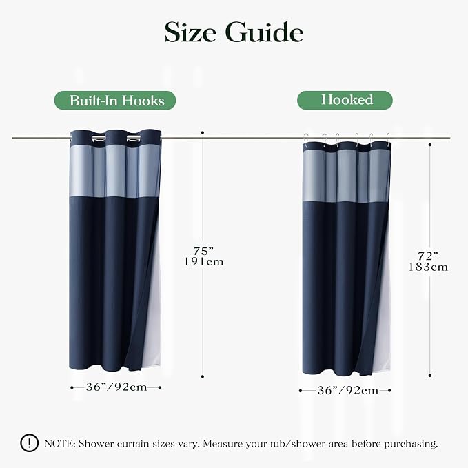 Navy Blue Hook Free Waffle Shower Curtain & Snap-in Liner,36x75 | Less Time to install, 3 in 1 Fabric Shower Curtain and Liner Set with Magnets, Stall, Shower Curtains for Bathroom