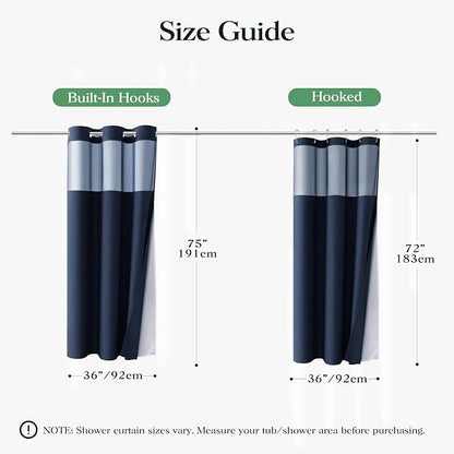 Navy Blue Hook Free Waffle Shower Curtain & Snap-in Liner,36x75 | Less Time to install, 3 in 1 Fabric Shower Curtain and Liner Set with Magnets, Stall, Shower Curtains for Bathroom