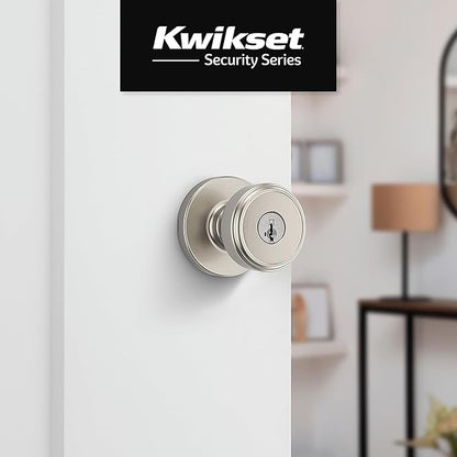Kwikset Maven Entry Door Knob with Lock and Key, Secure Keyed Handle Exterior, Front Entrance and Bedroom, Satin Nickel, Pick Resistant SmartKey Rekey Security and Microban