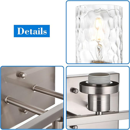 MELUCEE 5-Light Bathroom Light Fixtures Brushed Nickel Finish | Modern Vanity Light Industrial Wall Lamp with Clear Hammered Glass Shade for Powder Room Bedroom (Patent No.: US D963914 S)