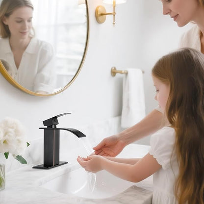 ORB Bathroom Faucets, Waterfall Bathroom Sink Faucet Modern Single Handle Bathroom Faucte 1 or 3 Hole, RV Mixer Tap Vanity Faucet - Includes Pop-up Drain Supply Hoses Deck Plate