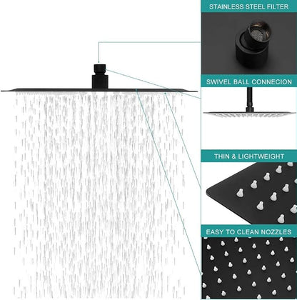 Lordear Rain Shower Heads High Pressure, Rainfall Showerhead for Bathroom Fixed Mount, 10 Inch Large Square High Flow Shower Head (Matte Black)