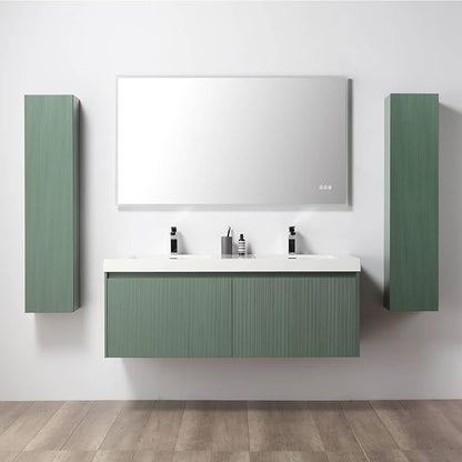 Blossom 60 Inch Double Sink Bathroom Vanity with Side Cabinets, All Wood Wall Mounted Floating Bathroom Vanity Cabinet with Acrylic Sinks, Soft-Close Drawers, Bathroom Vanities, Aventurine Green