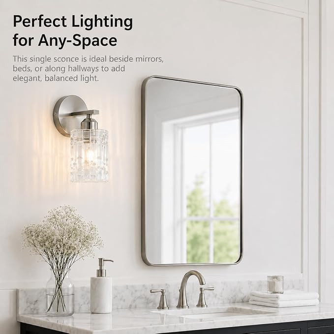 Nickel Crystal Bathroom Vanity Light Fixtures Over Mirror, 1-Light Modern Bathroom Wall Light for Bathroom, Living Room, Bedroom, Hallway
