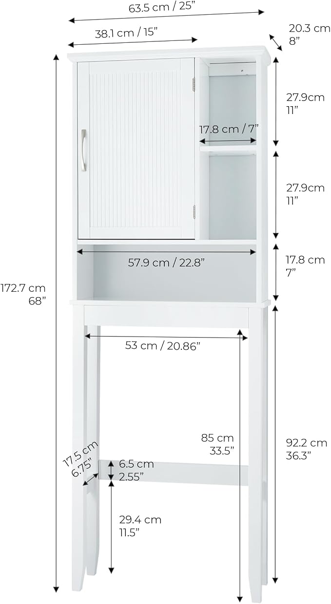 Teamson Home Newport Contemporary Wooden Over-The-Toilet Storage Bathroom Etagere Cabinet with Shelves, White | Contemporary, Wooden, With Shelves