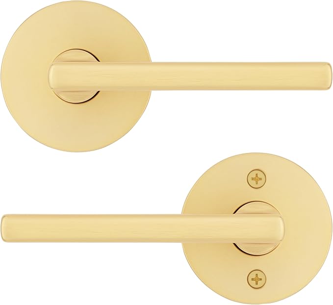Kwikset Halifax Interior Passage Door Handle, Lever for Closet and Hallway Doors, Reversible Non-Locking Handle Lever, Satin Brass, with Microban Protection