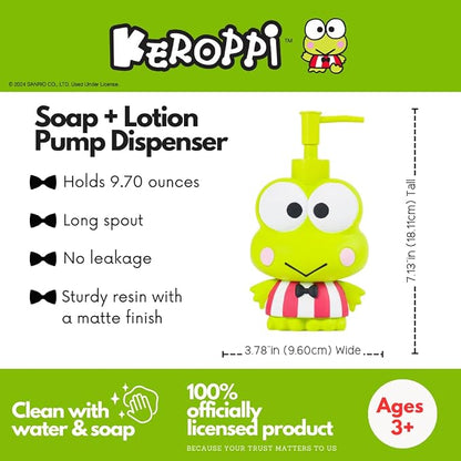 Sanrio Keroppi Soap/Lotion/Hand Sanitizer Resin Pump Dispenser, 13 Ounces, (Officially Licensed Product) by Franco