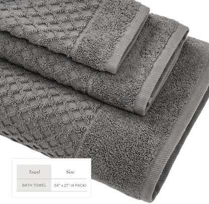 Great Bay Home Bath Towels - 100% Cotton 4 Pack 54x27 Bath Towel Set - Absorbent, Durable, Quick-Dry Towels for Bathroom (Dark Grey)