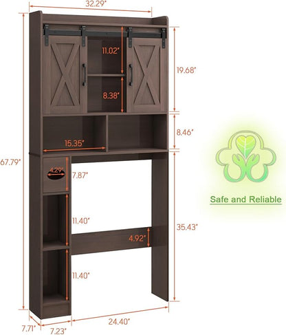 Vabches Over The Toilet Storage Cabinet with Sliding Doors, Espresso | Farmhouse Storage Cabinet Over Toilet, Home Space-Saving Toilet Rack, Toilet Paper Holder Stand,for Restroom,Bathroom,Laundry