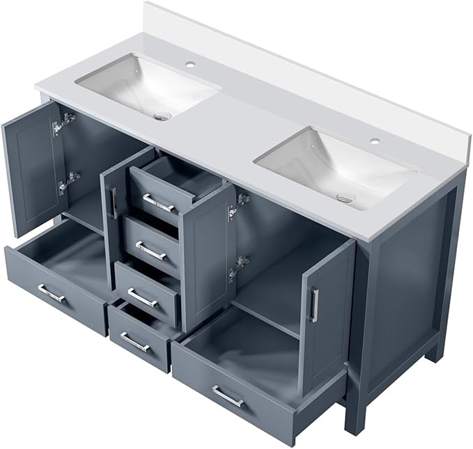Jacques 60 in. W x 22 in. D Dark Grey Double Bath Vanity and White Quartz Top