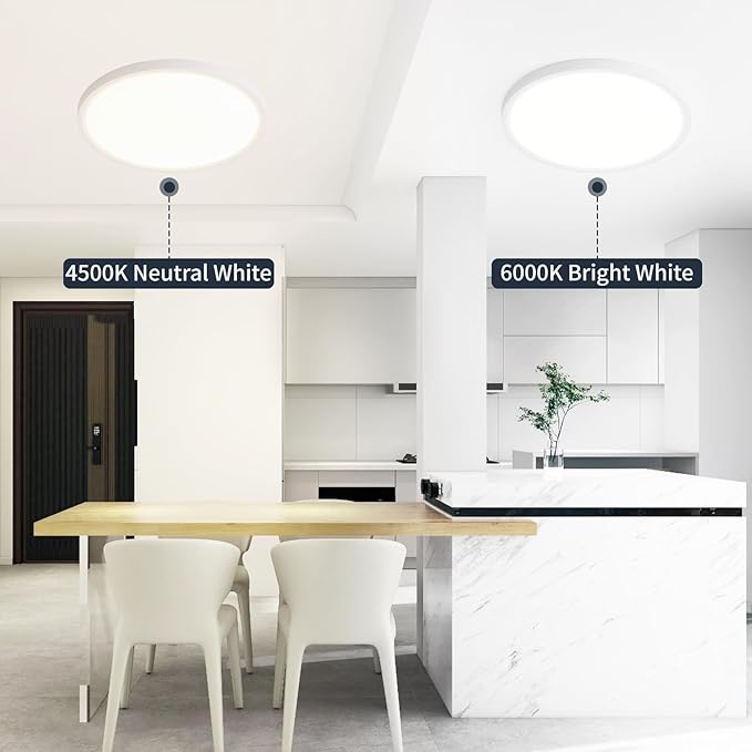 24 Inch Flush Mount Ceiling Light, Large 48W Dimmable LED Fixture 4800LM, 3000K/4500K/6000K Adjustable, Round Ceiling Lamp for Bedroom, Kitchen, Living Room, Dining Room, Bathroom, White
