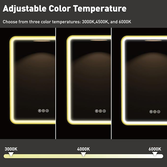 Medicine Cabinet with LED Lights and Mirror, 16W x 28H Inch Wall or Recessed Mounted Bathroom Cabinet with Right Hinge, Storage Shelf, Defogger, Memory Function, 3-Color Mode, Dimmer, Gold
