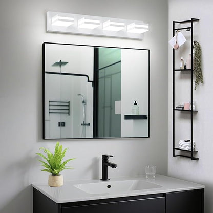 IZORRO LED Modern Bathroom Lights Fixtures(4-Light,Dimmable),Matte White Acrylic Wall Lighting,Vanity Lights for Bathroom Over Mirror - 6000k 24In （No Assembly Required）