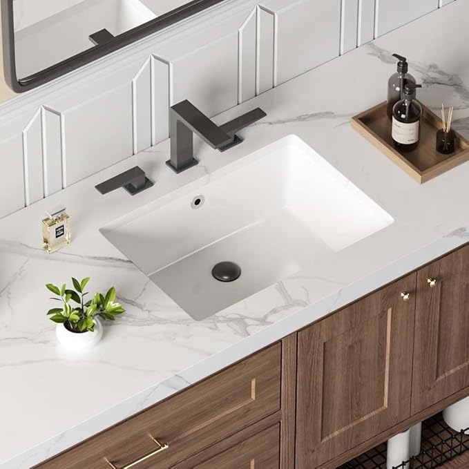 20in Undermount Bathroom Sink Rectangular, 20" x 16" Vessel Sink Rectrangle Undermount Bathroom Sink White Ceramic Lavatory Vanity Vessel Sink with Overflow