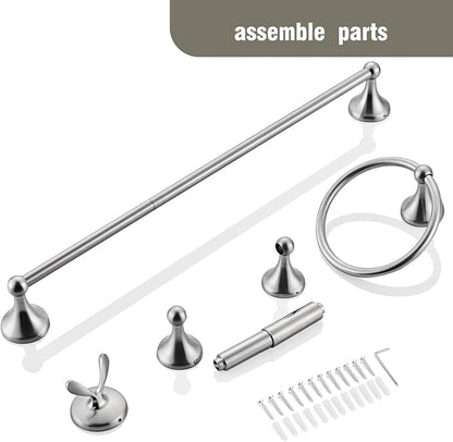 Classic Bathroom Hardware 4-piece Set, Brushed Nickel | Wall Mounted,Stainless Steel and Zinc material,Including Towel Bar,Towel Ring,Toilet Paper Holder,Robe Hook