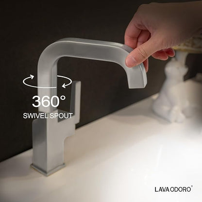 Brushed Nickel Bathroom Faucet, Lava Odoro One Hole Bathroom Sink Faucet Single Handle Swivel Vanity Faucet with Pop up Drain Assembly, Solid Brass Vessel Sink Faucet Deck Plate Included, BF204-BN