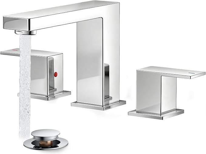 FORIOUS Chrome Bathroom Faucets 3 Hole, Polished Chrome Faucet for Bathroom Sink 3 Hole, 2 Handle 8 in Lavatory tap for Vanity Sink with Pop Up Drain, CUPC Supply Hose and Spare Water Saving Aerator