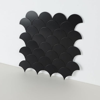 Fish Scale Black Peel and Stick Backsplash Tile, Fan Mosaic Self Adhesive Wall Tiles for Kitchen Bathroom-6 Sheet