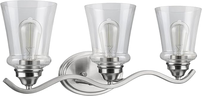 Aspen Creative 62117-1, Three-Light Metal Bathroom Vanity Wall Light Fixture, 24" Wide, Transitional Design in Satin Nickel with Clear Glass Shade