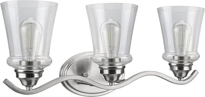 Aspen Creative 62117-1, Three-Light Metal Bathroom Vanity Wall Light Fixture, 24" Wide, Transitional Design in Satin Nickel with Clear Glass Shade