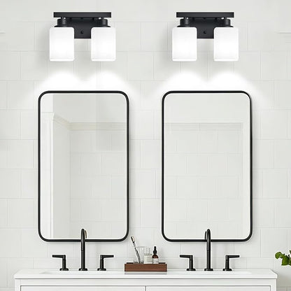 2 Light Bathroom Vanity Light,Matte Black Vanity Lights with Clear Glass,Bathroom Lighting Fixtures Over Mirror,Wall Light Fixtures for Living Room,Bedroom,Hallway(E26 Base)