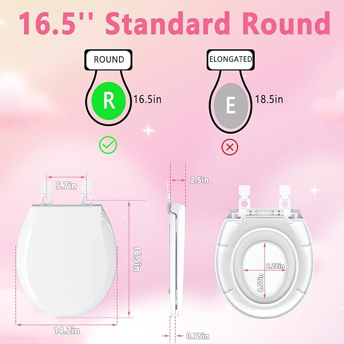 Toddler Toilet Seat with Potty Training Seat Round 16.5inch, 2 in 1 Toilet Seat for Family Built-in Baby Seat Removable, Soft Close + Easy Clean, PP Safe Material, Pink