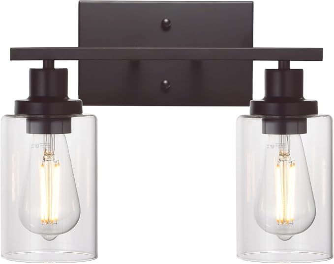 MELUCEE 2-Light Industrial Bathroom Lighting Oil Rubbed Bronze | Bathroom Light Fixtures Wall Mount Sconces with Clear Glass Shade for Bedroom Living Room Kitchen (Patent No.: US D963914 S)