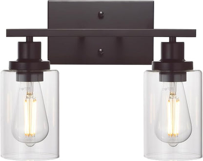 MELUCEE 2-Light Industrial Bathroom Lighting Oil Rubbed Bronze | Bathroom Light Fixtures Wall Mount Sconces with Clear Glass Shade for Bedroom Living Room Kitchen (Patent No.: US D963914 S)
