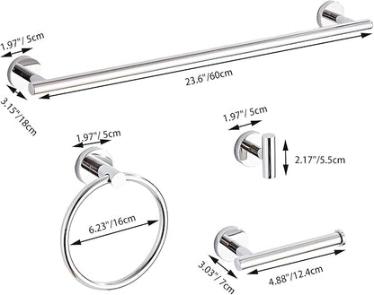 Chrome Bathroom Hardware Set 10 Piece with Towel Racks for Bathroom, SUS304 Stainless Steel Bath Towel Bar Set, 24 Inch Wall Mounted Accessories Kit